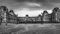 Louvre Museum and glass piramid in Paris in B&W Royalty Free Stock Photo