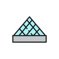 Louvre Museum, landmark of Paris, France flat color line icon.