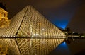 Louvre museum at night, Paris, France