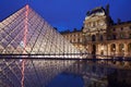 Louvre museum and pyramid night view