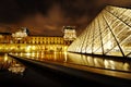 Louvre Museum and Pyramid night view, Paris, France