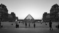 Louvre museum and the Pyramid, view of the most visited museum in the world, Paris, France