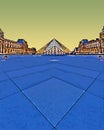 Louvre museum sunset illustration