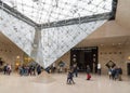 Louvre museum underground entrance hall with upside down glass pyramid, Paris France Royalty Free Stock Photo