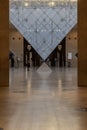 Paris, France - 02 23 2022: Louvre Museum. View of the inverted pyramid inside the alley of the Grand Louvre