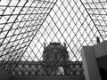 Louvre Palace from inside Pyramid, main entrance of Louvre Museum, Paris, France