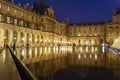 The Louvre Palace and the Pyramid which was completed in 1989, by night, Paris, France. Royalty Free Stock Photo