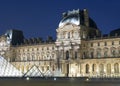 Louvre palace and pyramids at night, Paris, France