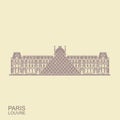 Louvre in Paris. Flat vector icon in retro style