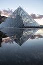 Louvre Museum, The Great Pyramid at sunset Royalty Free Stock Photo