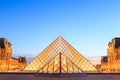 The Louvre Pyramid at dusk during the Michelangelo Pistoletto Ex