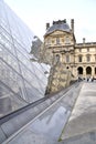 The Louvre Pyramid with The Louve behind. Paris, France, March 2023.