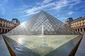 Louvre pyramid in the main courtyard of the Louvre Palace, Paris France