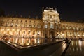 Louvre pyramid museum in Paris at night light, Musee du Louvre. Royalty Free Stock Photo