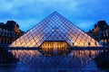 Louvre Pyramid on Rainy Night