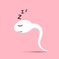 Cartoon image of tired sleeping sperm. Lov sperm motility concept. Unhealthy sperm. Vector Illustration