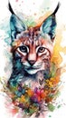 Lovable Baby Lynx in a Colorful Flower Field for Art Prints and Greeting Cards. Royalty Free Stock Photo