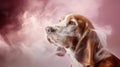 A lovable Basset Hound emerges, its droopy ears and soulful eyes defining a huggable demeanor