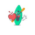 A lovable canoe caricature design style holding a big heart