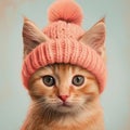 a lovable cat wearing knitted hat Royalty Free Stock Photo