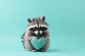 Lovable cute racoon holding small heart. Generate ai