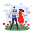 Love addiction, affection. Psychological dependence, romantic couple hugs, man and woman hold hands. Difficult and happy