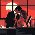 Love affair at work in office, love between office employees, vector flat illustration Royalty Free Stock Photo