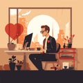 Love affair at work in office, love between office employees, vector flat illustration Royalty Free Stock Photo