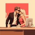 Love affair at work in office, love between office employees, vector flat illustration Royalty Free Stock Photo