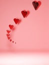 Love, affection, concept background. Floating translucent red hearts on pink background with large negative space. Digital render