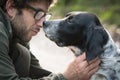 Love and affection between man and his dog Royalty Free Stock Photo