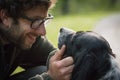 Love and affection between man and his dog Royalty Free Stock Photo