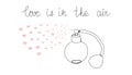 Love is in the air one line art. Continuous line drawing of perfume with pheromones, aroma of love, heart, love, feelings Royalty Free Stock Photo