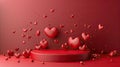 Love is in the Air: Red Podium Background for Women's Valentine's Day Products - 3D Rendering Royalty Free Stock Photo