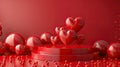 Love is in the Air: Red Podium Background for Women's Valentine's Day Products - 3D Rendering Royalty Free Stock Photo