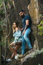 Love is in the air. Sensual couple on vacation trip. Couple in love on summer vacation. woman and bearded man on Royalty Free Stock Photo