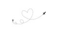 Love airplane route. Heart dashed line trace and plane routes isolated on white background. Romantic wedding travel Royalty Free Stock Photo