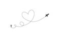 Love airplane route. Heart dashed line trace and plane routes isolated on white background. Romantic wedding travel Royalty Free Stock Photo