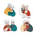 Old couples set. Four isolated portraits of elderly lovers 
