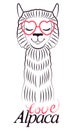 Love alpaca card for holiday and decoration with cute llama with red glasses. Royalty Free Stock Photo