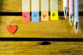 Love alphabet and little red heart and color pen