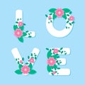 Love alphabet and pink flowers decoration