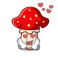 In love amanita mushroom mascot cartoon