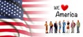 We love America, A group of people pose next to the American flag Royalty Free Stock Photo