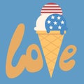 Love America ice cream flat vector illustration 4th of july Royalty Free Stock Photo
