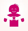 Love arms hugging lover shows heart shape gesture hands, lover woman hugging her mate and shares love, vector icon logo or