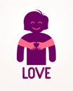 Love arms hugging lover shows heart shape gesture hands, lover woman hugging her mate and shares love, vector icon logo or