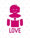 Love arms hugging lover shows heart shape gesture hands, lover woman hugging her mate and shares love, vector icon logo or