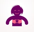 Love arms hugging lover shows heart shape gesture hands, lover woman hugging her mate and shares love, vector icon logo or