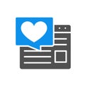 Love article on the Internet colored icon. Website with speech bubble and heart, user feedback symbol